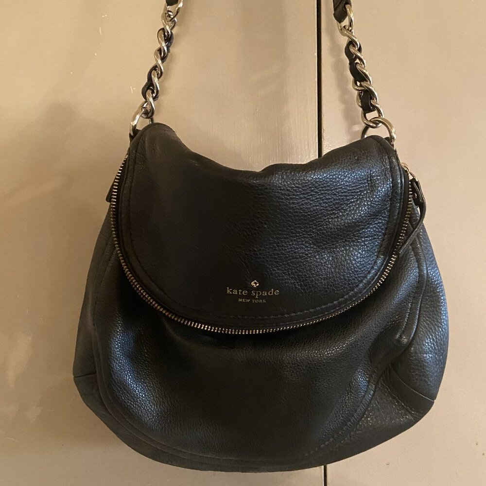 Kate Spade-Black Leather Gold Chain and leather shoulder strap. Slouch style.